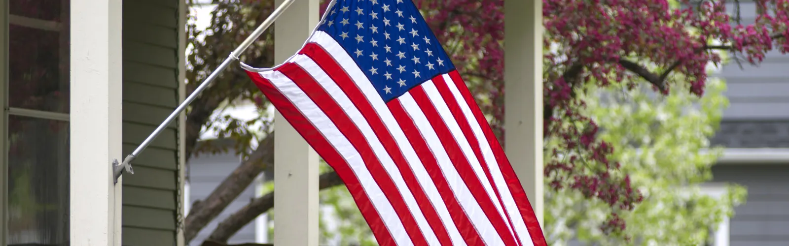 American flag on front of house